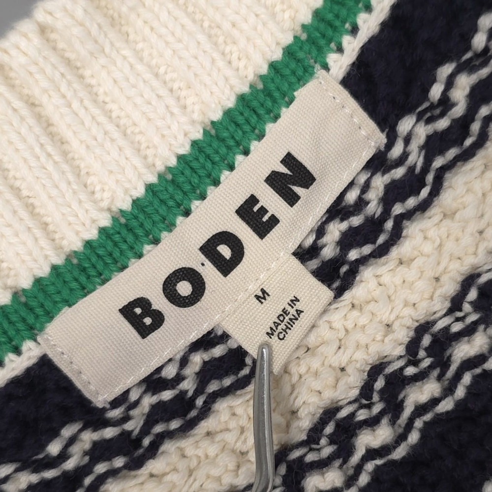 BODEN Women's Knit Sweater Vest MEDIUM Navy Ivory 100%‎ Cotton K0944 - Picture 2 of 9
